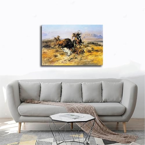 Décoration murale Charles M Russell Buffalo Hunt tableau toile bureau 20x30 - 4