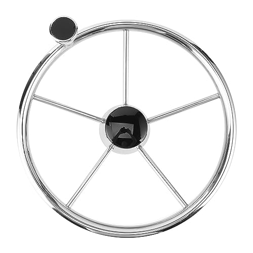 Boat Steering Wheel | 13.5in 5 Spoke Steering Wheel with Knob Stainless Steel Universal Marine Boat...