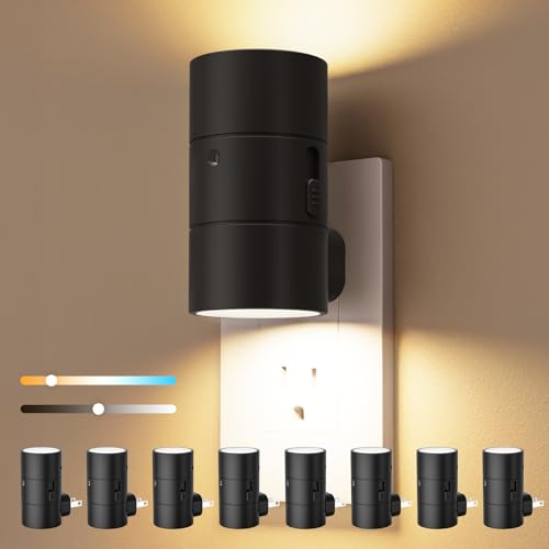Image of VOLISUN Night Lights Plug into Wall, Dimmable LED Nightlight with Dusk to Dawn Light Sensor, 0-100LM Adjustable Brightness, 3 Color Temperatures, Compact Size Black 8 Pack for Hallway,Bedroom,Bathroom