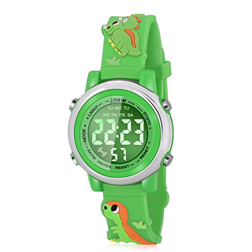 Viposoon Kids Boys Watch Waterproof Educational Toy Gift for 3-10 Years Old, Green Silicone Band with Crystal Dial and 7 Colors LED Backlight