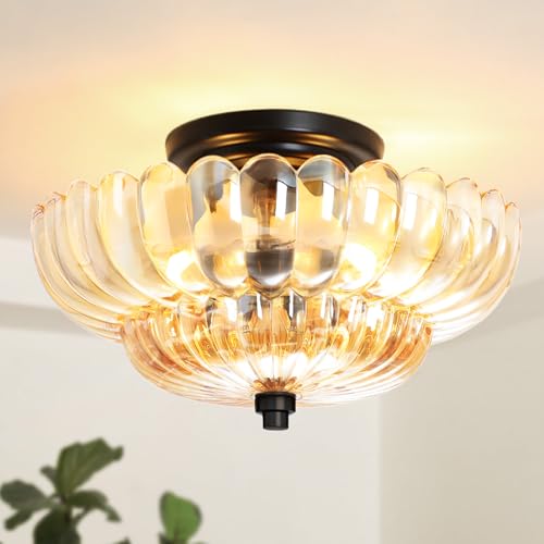GloMuse Ceiling Lights Semi Flush Mount Ceiling Light Brown Glass
