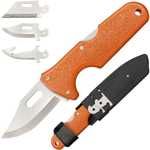Cold Steel Click N Cut - Hunters Fixed Blade Knife | Durable 420J2 Steel Compact Hunting & Hiking Multiple Replaceable Blades | Sheath & 3 Blades Included - Boxed Package