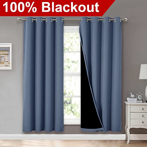 Image of NICETOWN Full Shade Curtain Panels 72 inches Long, Pair of Energy Smart & Noise Blocking Out Blackout Drapes for Guest Room Window, Thermal Insulated Lined Window Dressing (Stone Blue, 52x72)