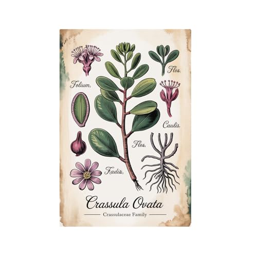 Crassula Ovata Botanical Illustration Vintage Jade Plant Succulent Scientific Plant Poster Printing Posters Unframe-style 08x12inch(20x30cm)