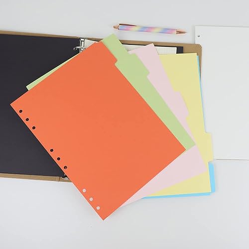Miniatura 7 de Paquete de 4 separadores de índice de carpeta B5, 5 pestañas, 9 agujeros perforados de anillos redondos, agenda, insertos de papel para carpetas de