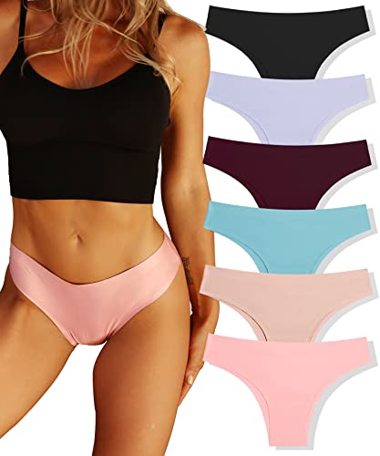 FINETOO 6 Pack Womens Seamless Underwear Sexy Tangas Invisible Hipster No Show Brazilian Ladies Panties Cheeky XS-XL