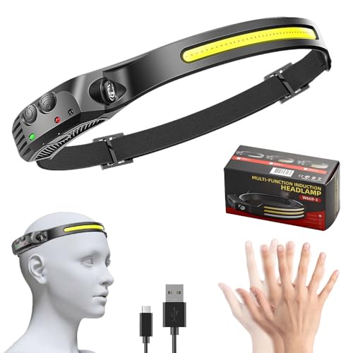 Eclipto Luxelight LED Headtorch, Head Torch Rechargeable＆230° Wide Beam Headtorch with Motion Sensor, 22 Hours Runtime, Waterproof Lightweight Headlamp for Running (1, 1 Front LED Lichtleiste)