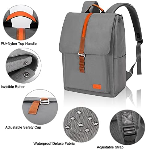 Voova Laptop Backpack for Men Women, Waterproof Back pack Work Bag with 14 15 15.6 Inch Laptop Compartment, Casual Daypack Vintage Rucksack for School College Travel Business, Grey