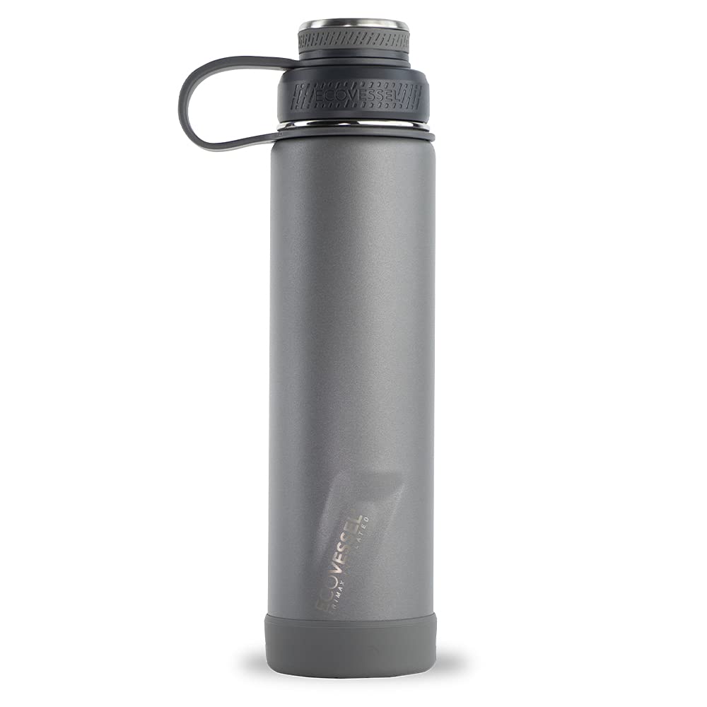Stainless Steel Water Bottle with Insulated Dual Lid, Insulated Water Bottle with Strainer and Silicone Bottle Bumper, Coffee Mug – 24oz (Slate Grey)