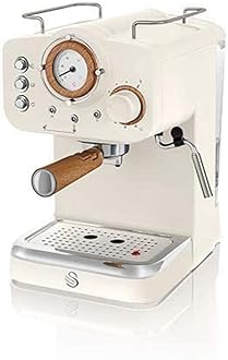 Swan SK22110WHTN Nordic Espresso Coffee Machine with Milk Frother, Steam Pressure Control, 1.2L Detachable Water Tank, 1100W, Nordic Cotton White