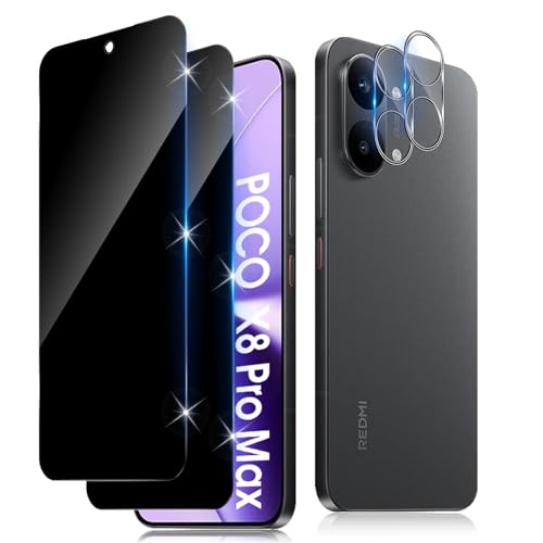 Funrae Verre Trempé Anti-Espion pour Xiaomi Mi Poco X8 Pro Max 5G avec Caméra Arrière Protecteur [2+2 PCS], Protection Objectif Caméra pour Tout...