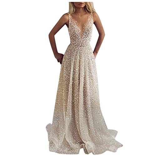 Overdose Soldes Robe Longue Paillettes Femme Élégante Asymétrique Manches Longues Robe Cover