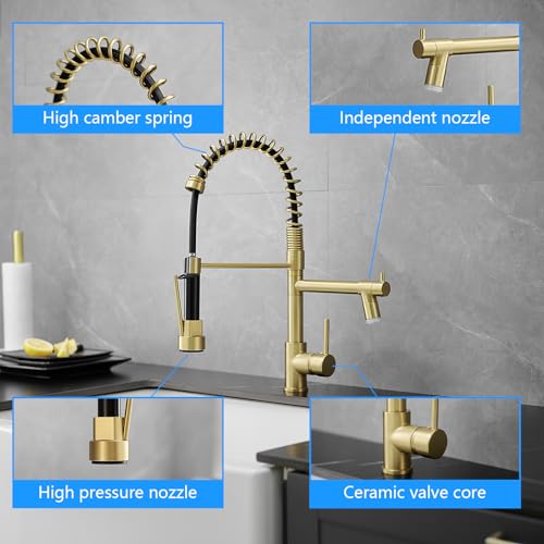 Image of Gold Kitchen Faucet with Sprayer AIMADI,Modern Single Handle Spring Gold Kitchen Sink Faucet