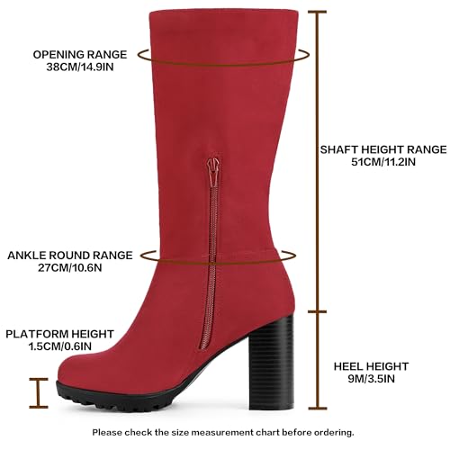 Allegra K Allegra K Women's Mid Calf Block Heel Red Boots 7 M US