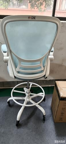 Image of HYLONE Drafting Chair Tall Office, Ergonomic Standing Desk Stool Adjustable Drafting Chair Big Tall Drafting Office Chair Blue