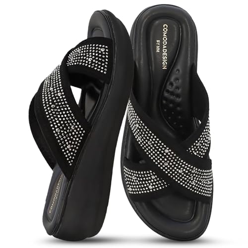 YOKI NOMI-05 Women’s Wedge Sandals with Rhinestone Straps – Bling Sandals, Sparkly Dressy Wedges, Fancy Platform Wedges