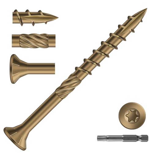 Image of #8 x 2 Inch Deck Screws (116Pcs) 1lb. Carbon Steel, Yellow, Flat Head, Rust Resistant epoxy Coated, with T25 Star Bit