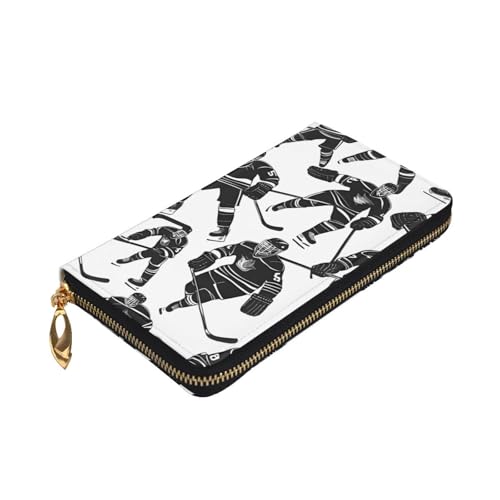 Black Hockey Prints Leather Long Clutch Wallet for Fashionable Girls and Women - Durable, Stylish, and Functional, Black, One Size3