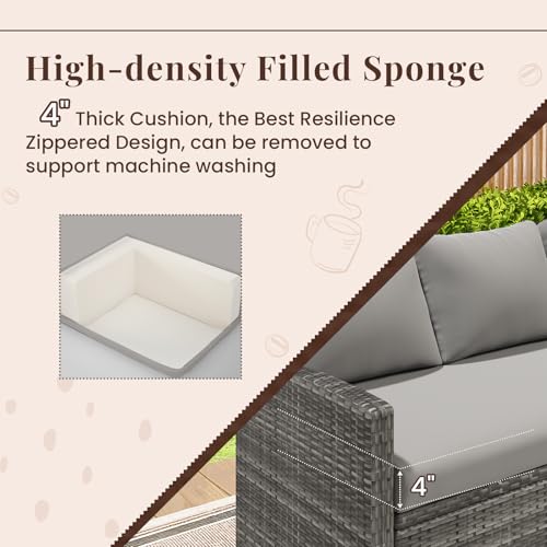 U-MAX Patio Furniture Set with Cover, 7 PCS Outdoor Sectional Conversation Set, All Weather Wicker Rattan Sofa Couch with High Dining Table & Ottoman, Grey
