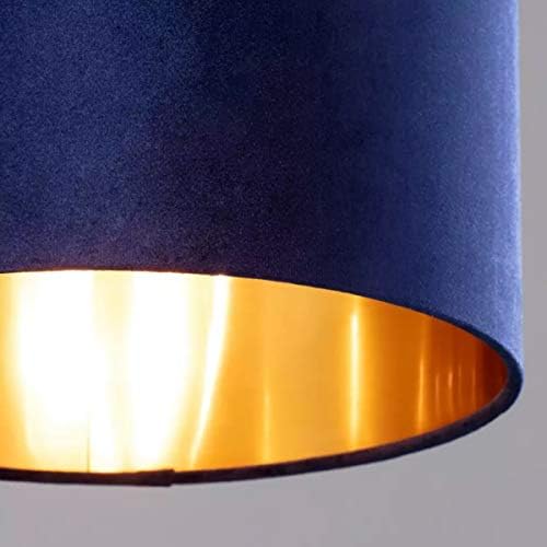 CGC Navy Blue Gold Inner 30cm Drum Lamp Velvet Fabric Shade Pendant Table Lamp Bedroom Dining Room Lounge Ceiling Pendant Shade
