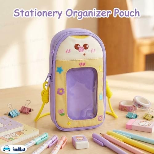 Image of FunBlast Pencil Pouch for Kids, Girls - Large Capacity Multipurpose Stationery Zipper Pouch with Hanging Strap for Kids & Adults, Kawaii Aesthetic Pencil Case Organizer for Girls (Purple)