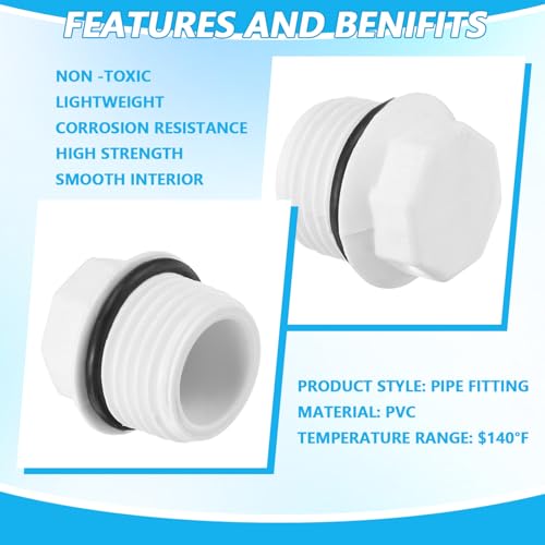 20 Pcs 1/2 Inch PVC Plug Male Threaded Pipe End Cap Male Threaded, Fitting Threading Water Pipes White Plastic Thread Plug Adaptor for Plumbing Water Line