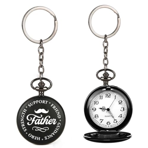 Image of Vintage Gandhi Style Pocket Watch with Engraved Designs & Messages Royal Black Analog for Men Women & Kids Includes Key Ring for car or Bike Keys Ideal Gift