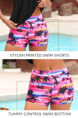 Image of Yonique Two Piece Tankini Bathing Suits T-Back Blouson Swim Tops with Boy Shorts Women Swimsuits Sporty Swimwear