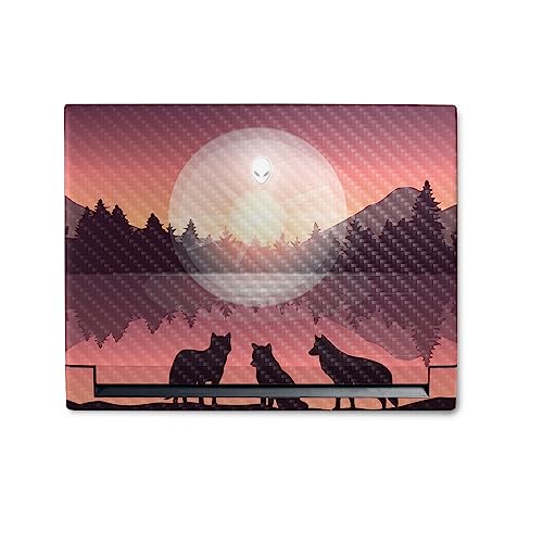 Image of MightySkins Carbon Fiber Skin Compatible with Alienware M18 R1 (2023) Full Wrap Kit - Wolf Silhouette | Protective, Durable Textured Carbon Fiber Finish | Easy to Apply | Made in The USA