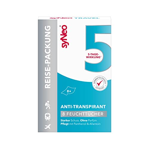syNeo 5 toallitas desodorantes antitranspirantes para hombres y mujeres, toallitas desodorantes contra la sudoración intensa, 1 paquete (8 x 2,5 ml)