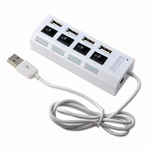 Yanmai 4-Port USB Hub with Individual Switches (White)