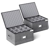 YearningHome 2 Pack Wine Glass Storage Box with Dividers,Stemware Storage Cases with Sturdy Handle and Hard Shell for Glassware Crystal Storage,Transport and Moving,Holds 12,Grey