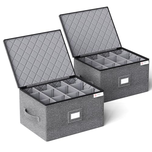 YearningHome 2 Pack Wine Glass Storage Box with Dividers