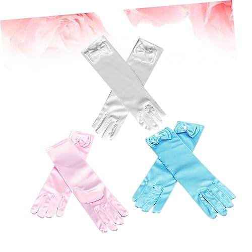 1 Set Satin Dress Up Gloves White Pink Light Blue Party Gloves for Weddings Ballet Dance Pageants and Family Photos2