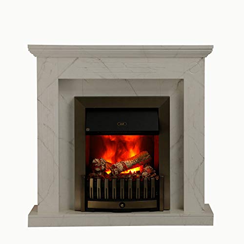 Elektro Stand Kamin 3D-Effekt Fernbedienung weiß beige Messing 2000 Watt Heizung Cover