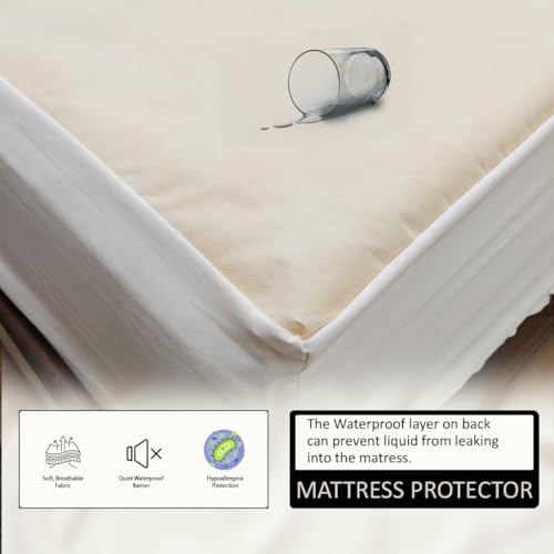 Image of Premium 100 Percent Waterproof Mattress Protector with Elastic Non-Woven | Hypoallergenic Mattress Cover Fitted Bed Protector for Single Size Bed 48x75 Inch Fit On 10 Inch 4X6.3 Feet, Ivory