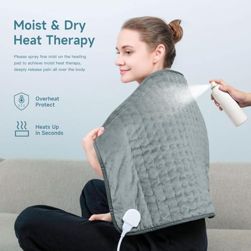 Image of 20 inch x 24 inch Heating Pad for Back Knee Leg Muscle Pain Cramps Relief, Electric Heating Pad for Women Mom Gifts with Moist Dry Option & 6 Heat Levels & Auto Off (Gray)