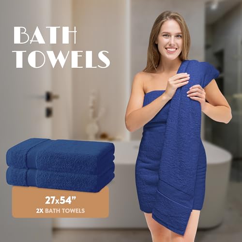 Image of Navy Bath Towel Set of 6-100% Cotton Highly Absorbent Towels for Bathroom, 2 Luxury Bath Towels 650GSM, 2 Hand Towels, 2 Washcloths