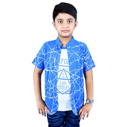 Image of Jam & Sugar Boys Cotton Printed T-Shirt with Attached Shrug Jacket - Half Sleeves