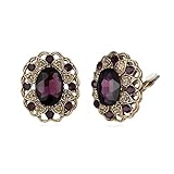 EVER FAITH Pendientes victorianos para mujer, ovalados, brillantes, estilo vintage, art deco, gótico, disfraz de pirata, pendientes para orejas sin agujeros, color dorado envejecido, Medio, Cristal