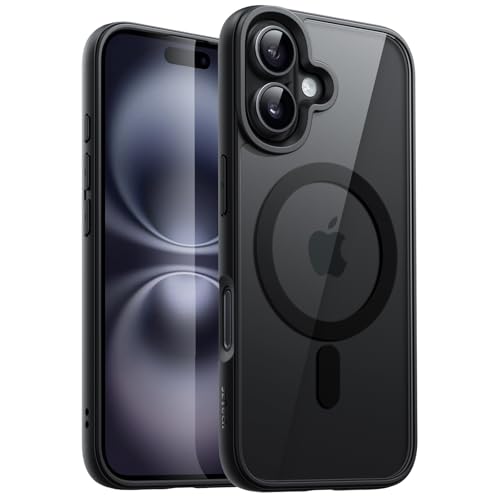 JETech Magnetic Case for iPhone 16 Plus 6.7-Inch Compatible with MagSafe, Shockproof Phone Bumper Cover, Solid Color Matte TPU Frame, Anti-Scratch Clear Back (Black) by JETech - Used condition - CA$11.06