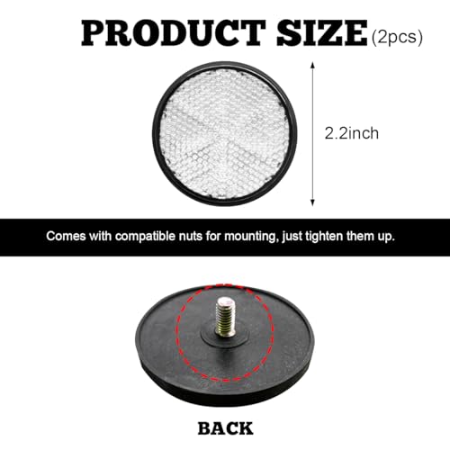 Image of povtii 2 PCS Motorcycle Warning Reflectors, M6x1.0 Waterproof Plastic Reflective Warning Reflector, Motorcycle Rear Safety Reflector with Screw, Universal Motorcycle Accessories (Round, White)