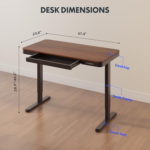 Image of FLEXISPOT Comhar 48 inch Electric Standing Desk with Storage, Built-in Drawer & USB Charging Ports, Height Adjustable Sit Stand Computer Desk, Quick Assembly, Child Lock, Walnut