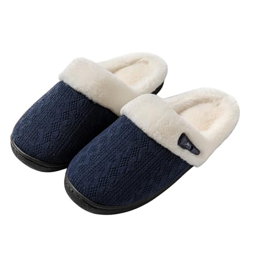 Women's Fuzzy Slip-On Slippers Winter Furry Slippers Cozy Soft Fleece Lined Shoe Lightweight Memory Foam Indoor House Shoes Scuff Outdoor Indoor Warm Plush Bedroom Shoes with Faux Fur Lining