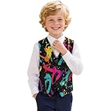 Yreiwoby Boys Black Suit Vest 5-6 Kids Fashion Ink Splashes Waistcoat Blazer Boys 3 Button Formal Suit Tuxedo with Pockets Kids Sleeveless Jacket