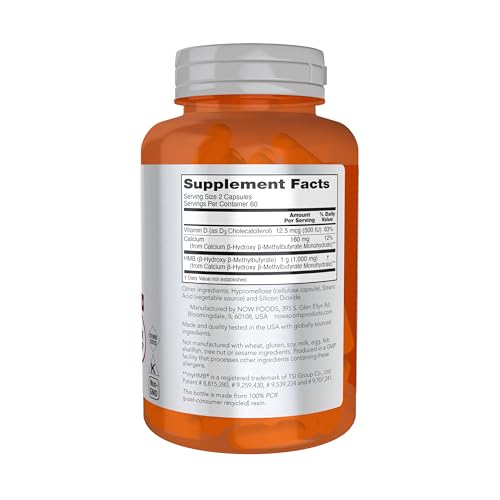Image of NOW Foods Sports Nutrition, HMB (β-Hydroxy β-Methylbutyrate) 500 mg, Sports Recovery*, 120 Veg Capsules