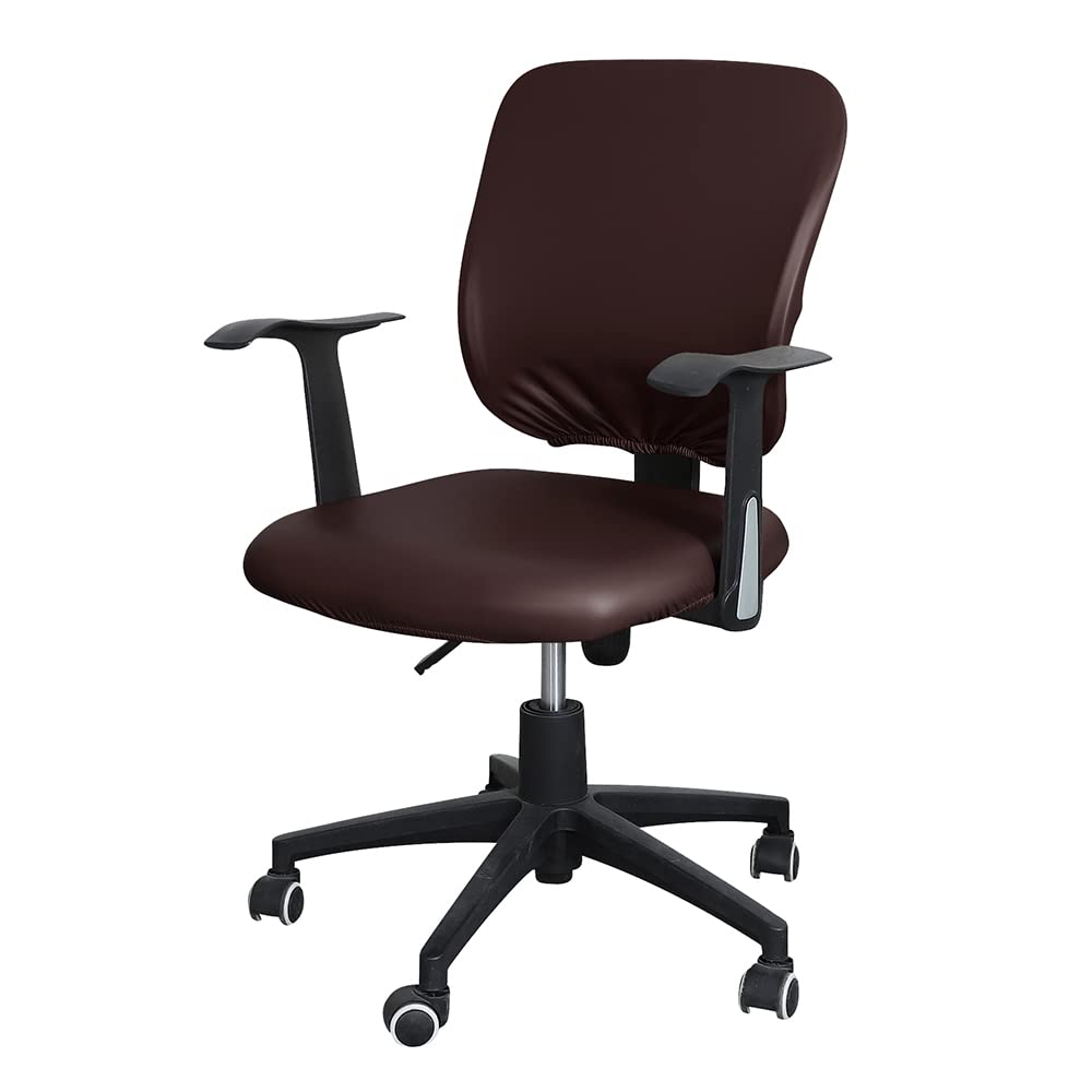Bestenrose Waterproof Office Desk Chair Cover PU Leather Computer Chair Covers Chair Slipcovers Removable Rotating Chair Seat Cushion Protector Cover (Brown - Image 4