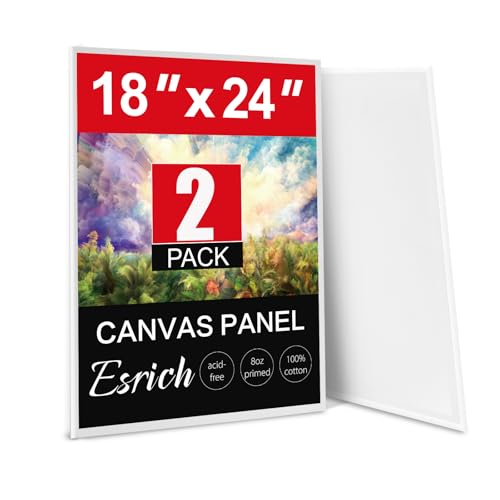 ESRICH Canvas for Painting 18x24 Inch 2 Pack Canvas Boards for Painting Cotton Primed Acid Free Large Blank Canvases Canvas Panels for Oil Watercolor Acrylic Paint Gouache Tempera. (Thk: 3mm)