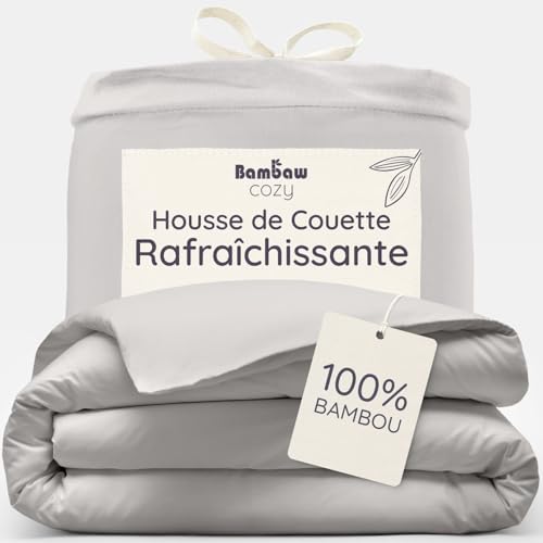 Bambaw Housse de Couette Bambou 240x220 cm, Housse de Couette Douce, Rafraichissante et Anti...