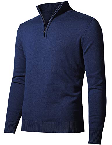 Pioneer Camp Men's Sweater Pullover Slim Fit Long Sleeve Knitted Soft Mock Neck Quarter Zip Polo Sweater (Navy Blue, M)